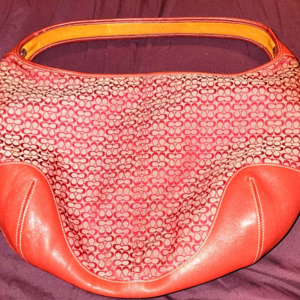 COACH Red Monogram Canvas / Red Leather Hobo Bag